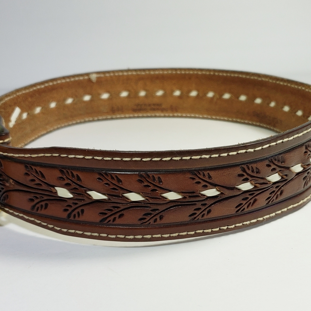 Vintage Tooled Leather Western Cowboy Belt - Picture 5 of 7